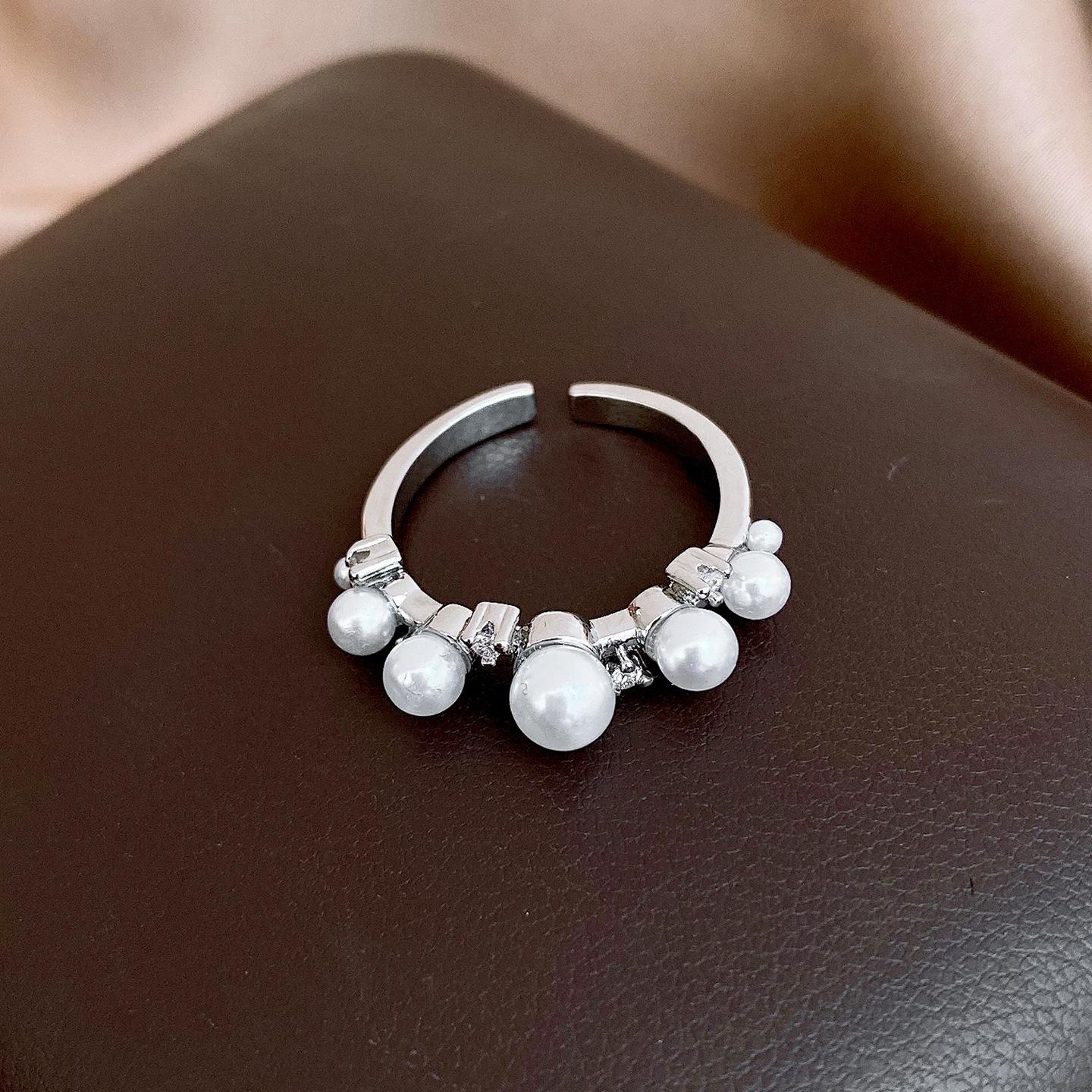 French temperament zircon geometric opening pearl ring index finger ring exquisite jewelry