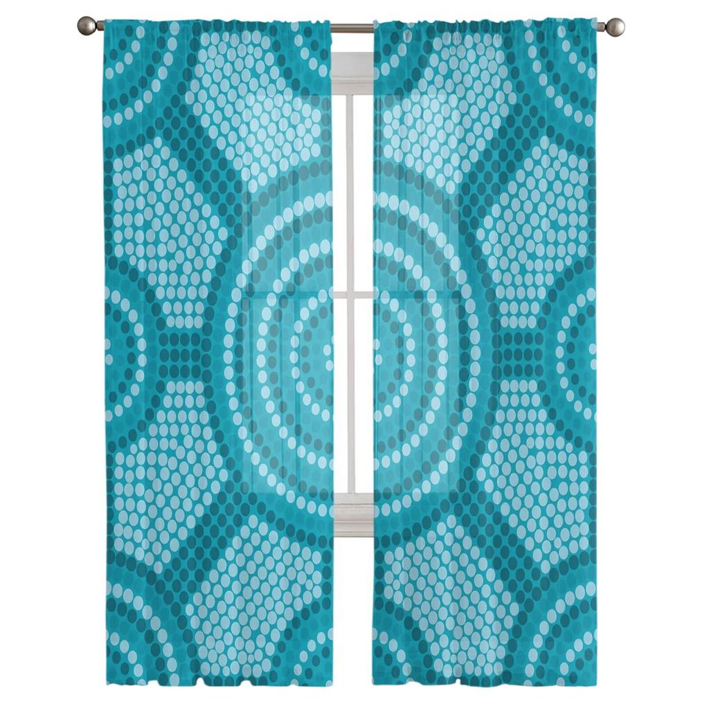 Round Blue Dark Dense Modern Printed Tulle Curtains for Bedroom Balcony Window Decor Creative Fashion Home Sheer