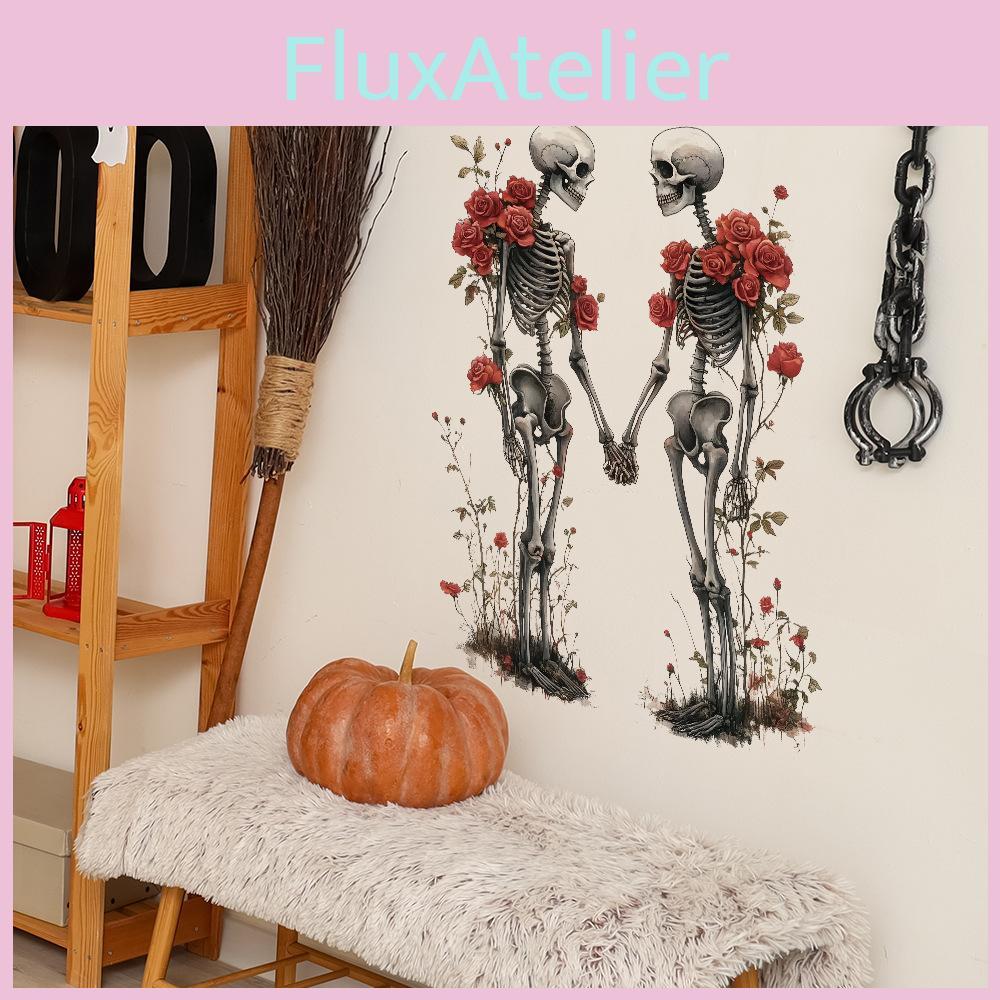Romantic Rose Halloween Skull Wall Decal For Bedroom And Home Office Decoration