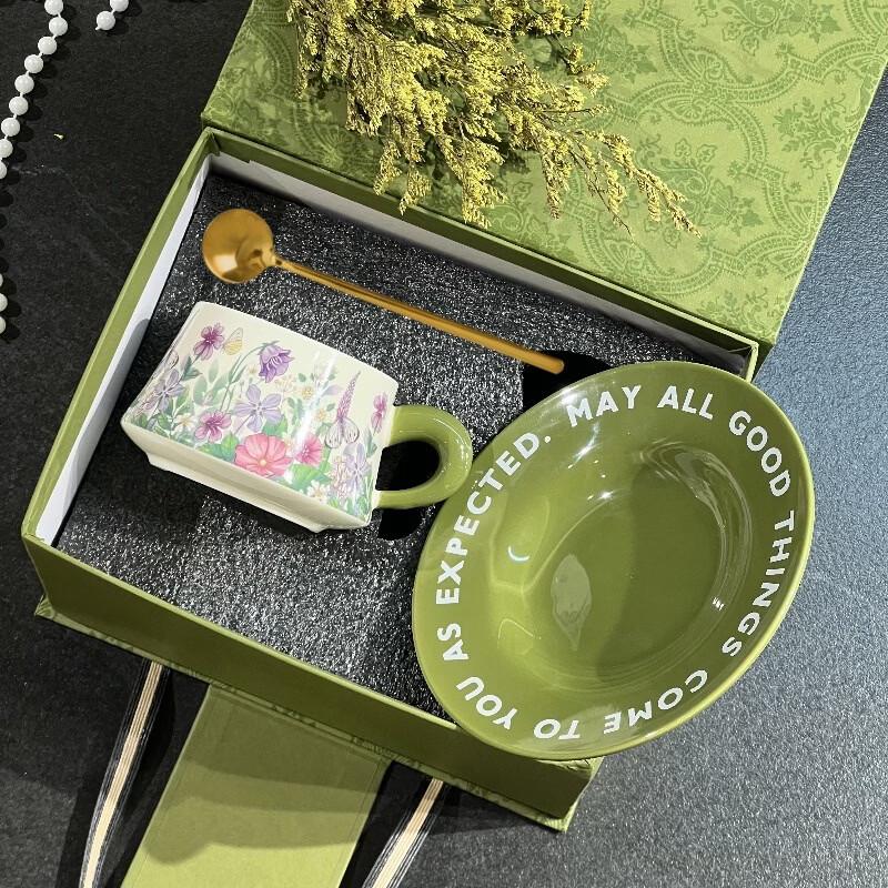 Shangqi Ceramic Coffee Cup and Saucer Gift Set with Spoon