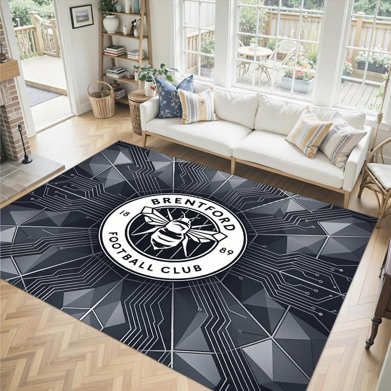 Brentford Football Design Crystal Velvet Carpet Cozy Non?Slip Printed Rug For Bedroom Living Room Entrance