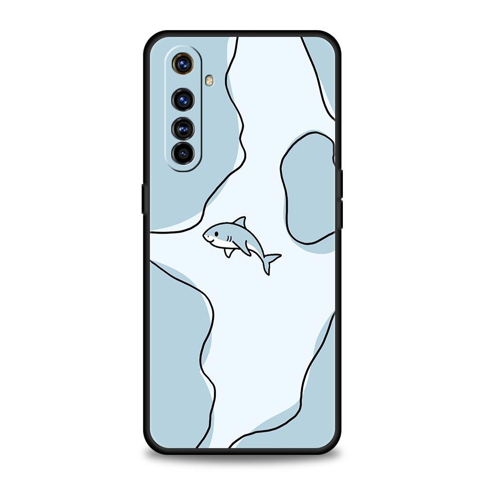 Seaside Sharks Pattern Soft TPU For Realme 13 12 11 10 9 Pro Plus GT3 GT2 C21 C25 C35 C53 C55 C67 Pro 5G Phone Case Cover Fundas
