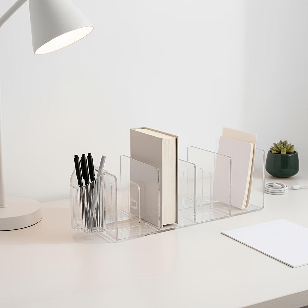 Bookend Shelf, Single Piece, Transparent Acrylic PP Material, Multi-functional Desktop Organizer, Four-compartment Divider Rack