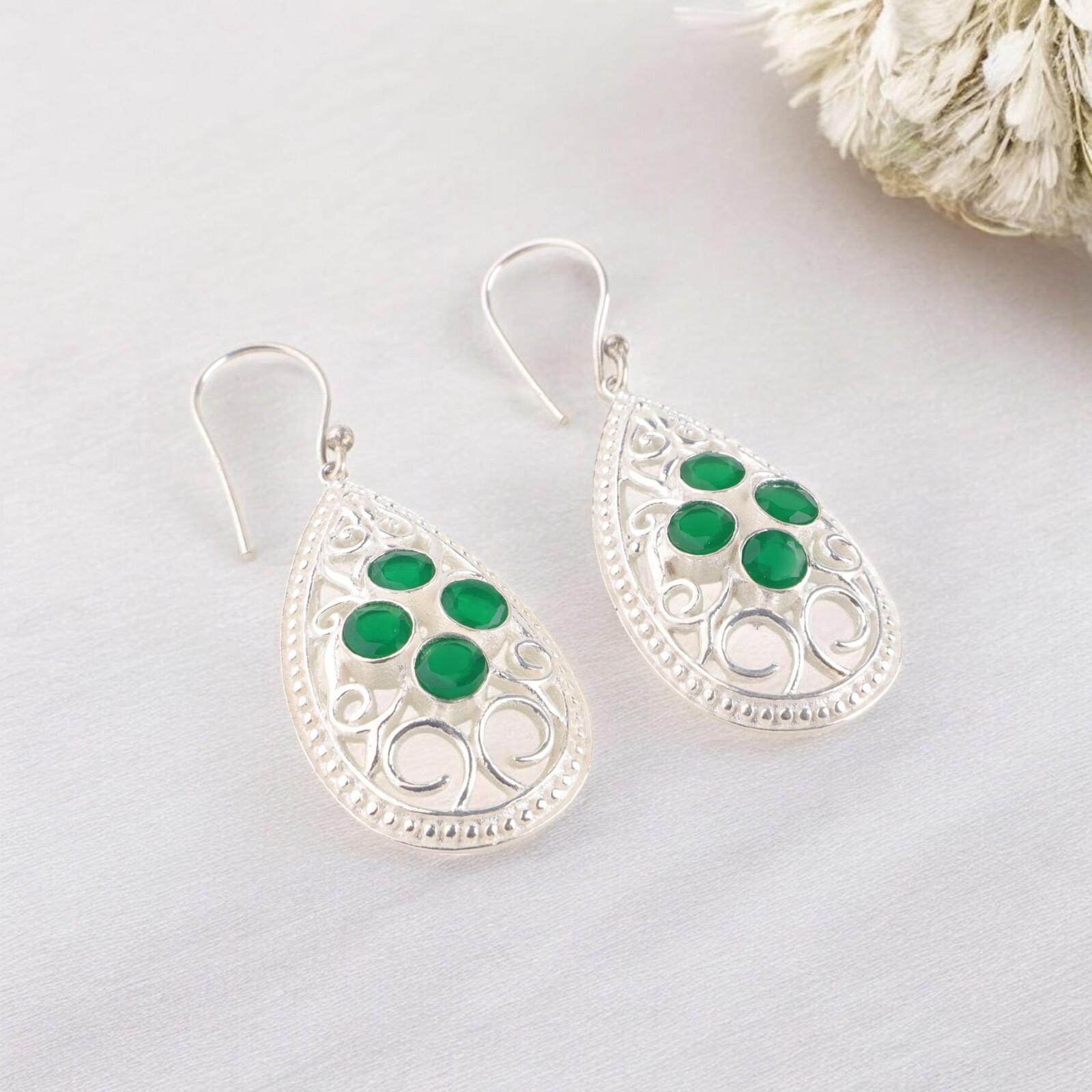 

Зеленый Оникс Драгоценный Камень 925 Стерлинговое Серебро Ручная Работа Ювелирные Изделия Серьги Подружки Невесты 2,25 CE-17-15