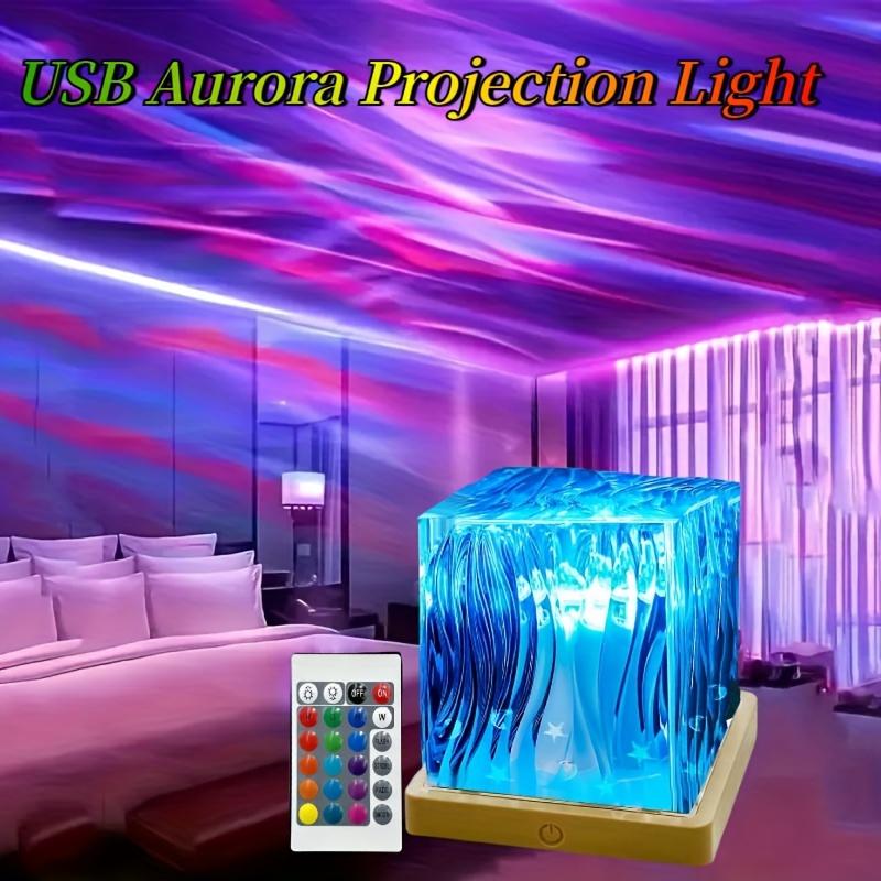 Ocean Wave Projector Light 16Colors Remote LED Aurora Night Light Home Office Water Ripple Crystal Lamp for Decorative Kids Gift
