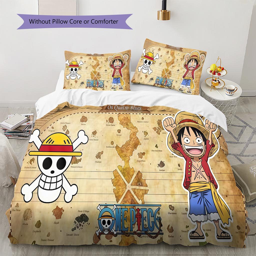 One Piece Monkey D Luffy Pattern Bedding Quilt Set Quilt Cover Pillowcase Home Birthday Gift(1 * Duvet Cover + 2 * Pillowcase, Without Core)