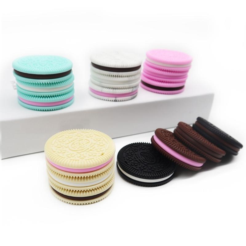 Silicone Cookie Teether Baby Chewer Toy BPA-Free Molar Rod Infant Teething Pains Relief Animal Toy Pacifier Chain Accs