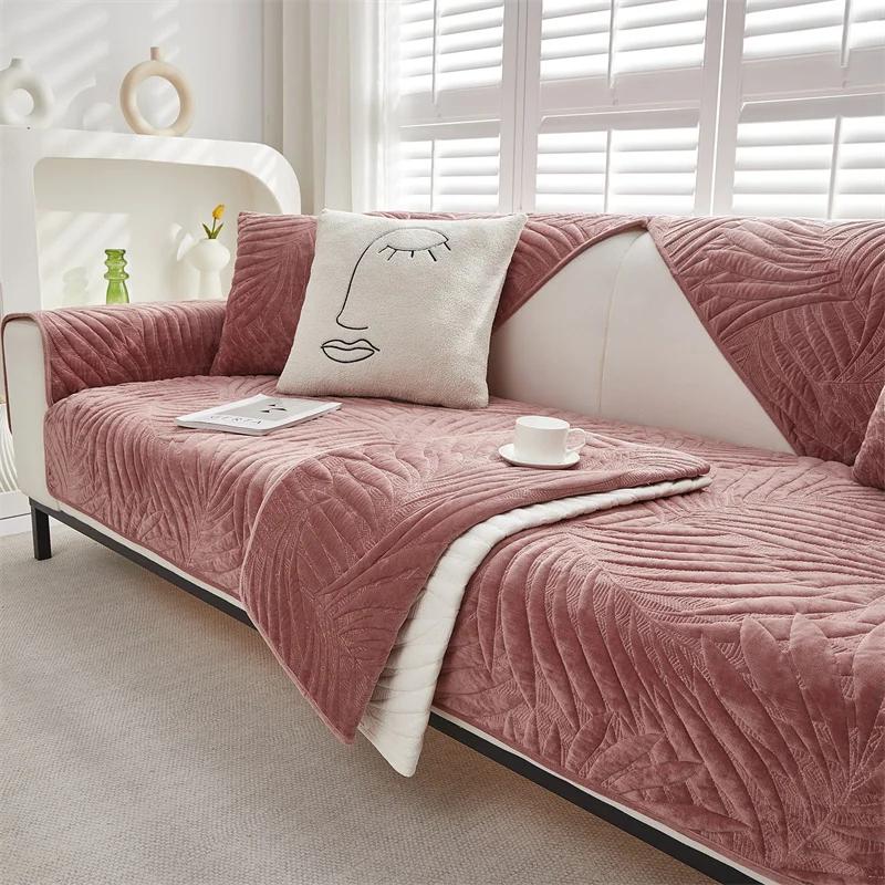 Thicken Warm Sofa Cover for Living Room Velvet Plush Sofa Mat Towel Non-Slip Chaise Lounge L Shape Couch Slipcover Armrest Cover