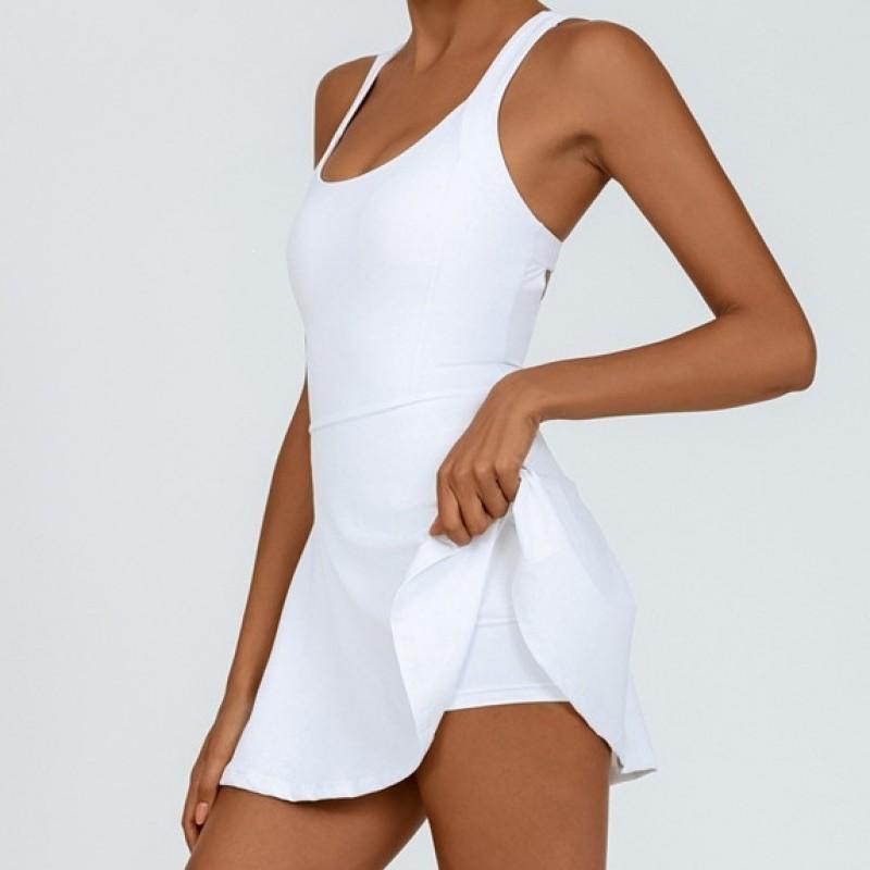 Womens Seamless Yoga Dress With Built-in Bra Quick-Dry Sporty Tennis Skort Gym Fitness Running