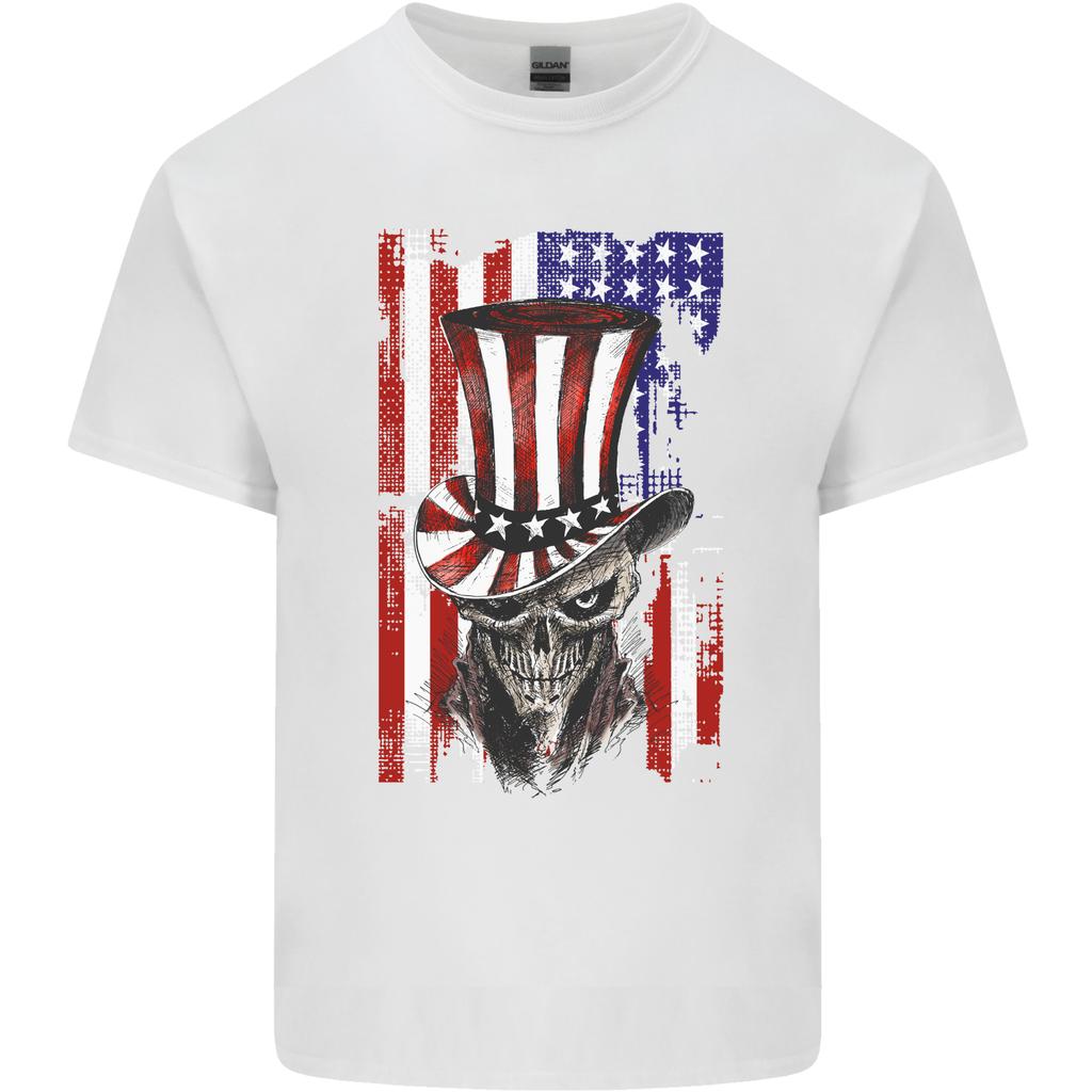 Uncle Sam Skull USA American Flag 4th July Unisexs Light Cotton TShirt