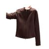 Women's Plus Size German Velvet Double Zipper Stand Collar Long Sleeve Slimming Jacket for Autumn/Winter