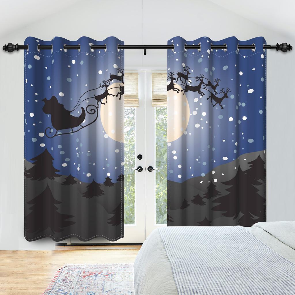 Winter Snow Scenery Blackout Curtains Snowman Pine Forest Pattern Bedroom Living Room Darkening Noise-reducing Window Curtain