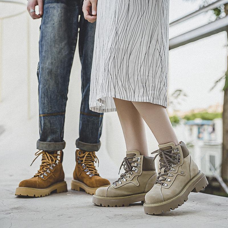 Cowhide Outdoor Tooling Boots Retro Medium Tube Seven-hole Martin Boots Couple Thick-soled Heightening Desert Men's Boots