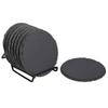 Black Round Slate Coasters: Stone Heat-Resistant Mats for Cups & Tea Trays