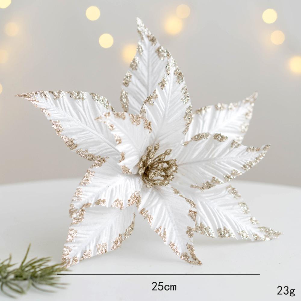 Fabric Plastic Christmas Artificial Flowers 25cm Ornaments Xmas Tree Decorations DIY Decoration Christmas Decor New Year