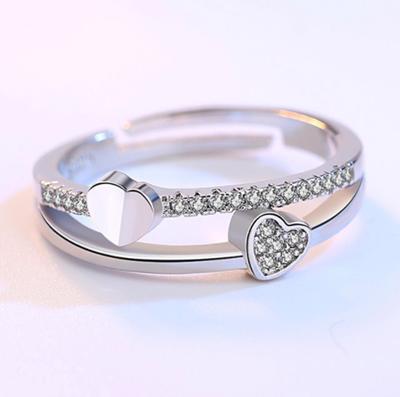 Korean Style Double Heart Women's Ring - Fashionable, Hot-Selling, Heart-Shaped & Openable Design