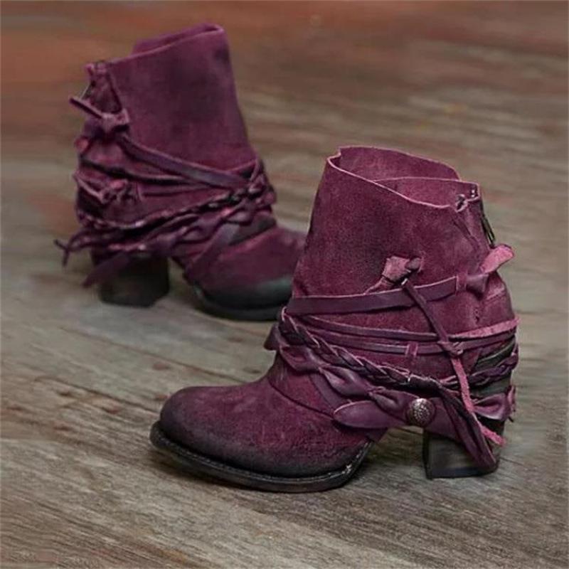 Style européen et américain nouvelle mode d'hiver talons hauts bout rond fermeture éclair arrière bottines mode rétro