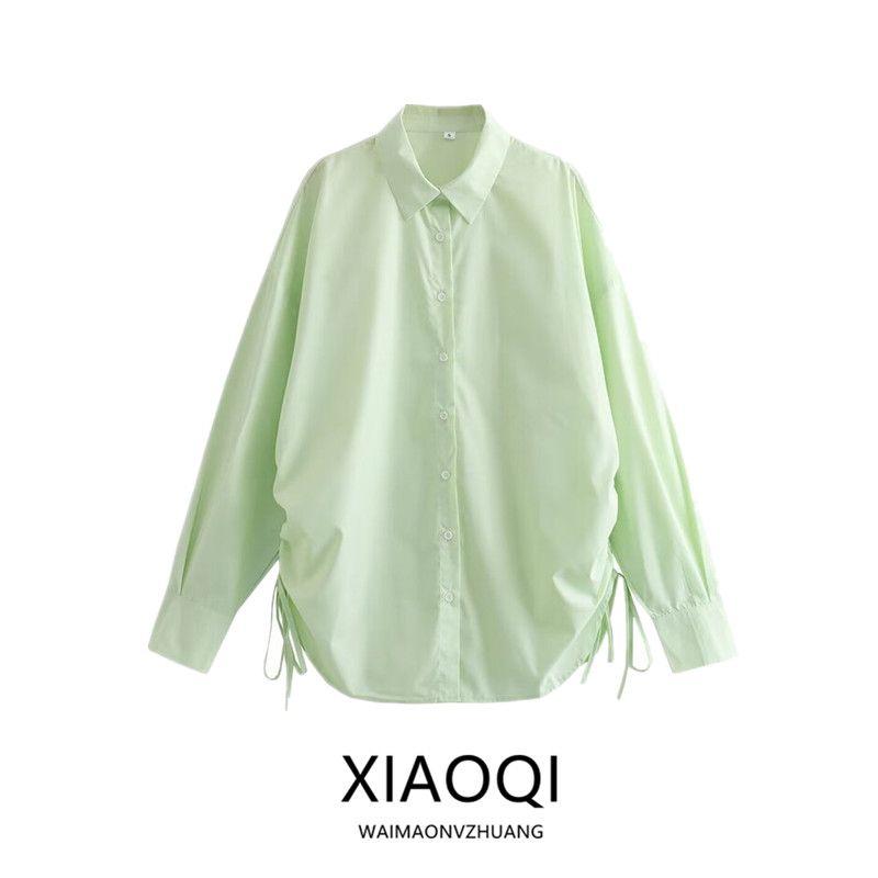 Fashion Style 2024 Spring New Arrival Women's Clothing Stylish Loose Versatile Slimming Long Sleeves Two Sides Drawstring Shirt