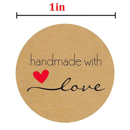 500Pcs Cartoon Handmade with Love Round Baking Sticker Self-adhesive Label Decor