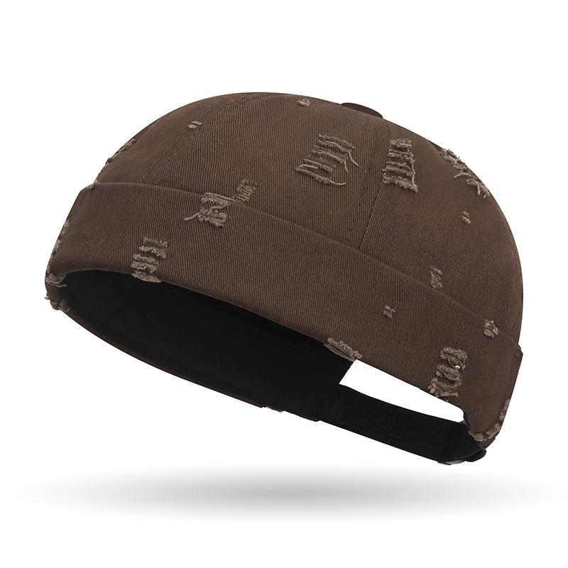 

Spring Arrival Unisex Retro Hip Hop Ripped Brimless Tang Hat Adjustable кофейный