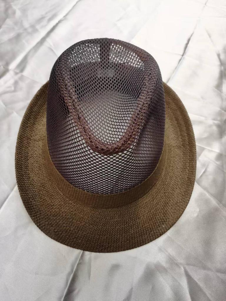 Men's Summer Straw Hat Breathable Mesh Openwork Sun Protection UV Shield Rolled Brim for Outdoor Travel Beach Activities