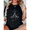 Women Loose T Shirt Black Cosmic Moon Stars Planets And Arabic Calligraphy Print Casual Everyday Wear Top