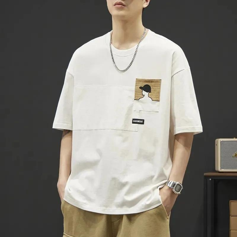 

Men Black Silhouette Patch Crew Neck Oversized T Shirt M белый