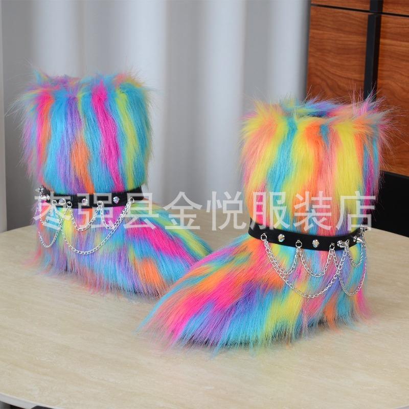 Fox Fur Snow Boots Autumn and Winter Warm and Cold Thickened Medium Tube Imitation Fur Boots Fashion Wool Boots