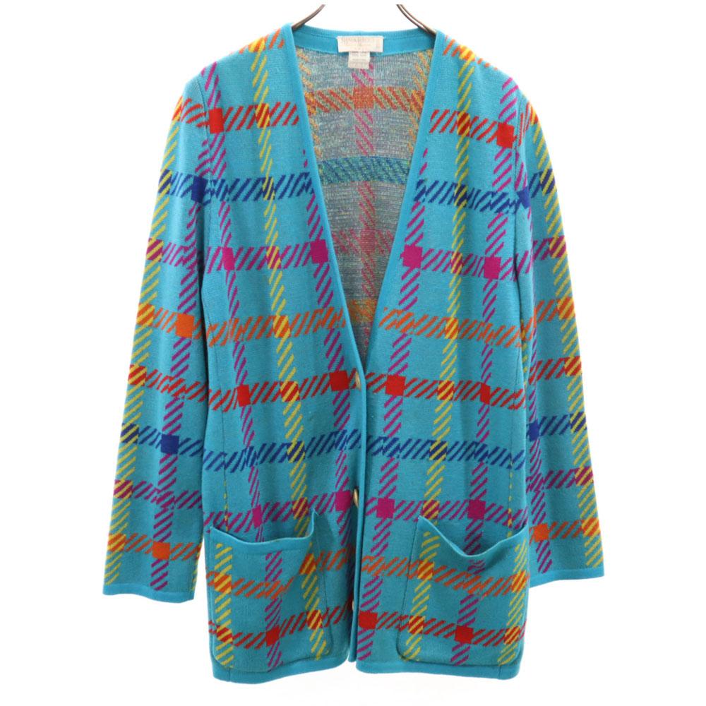 

NINA RICCI Made in Italy 100% wool Check Pattern Long sleeve V neck knit cardigan Women Used