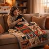 Vintage Halloween Patchwork Blanket Warm Sofa Blankets Pumpkin Ghost Blanket  All-Season