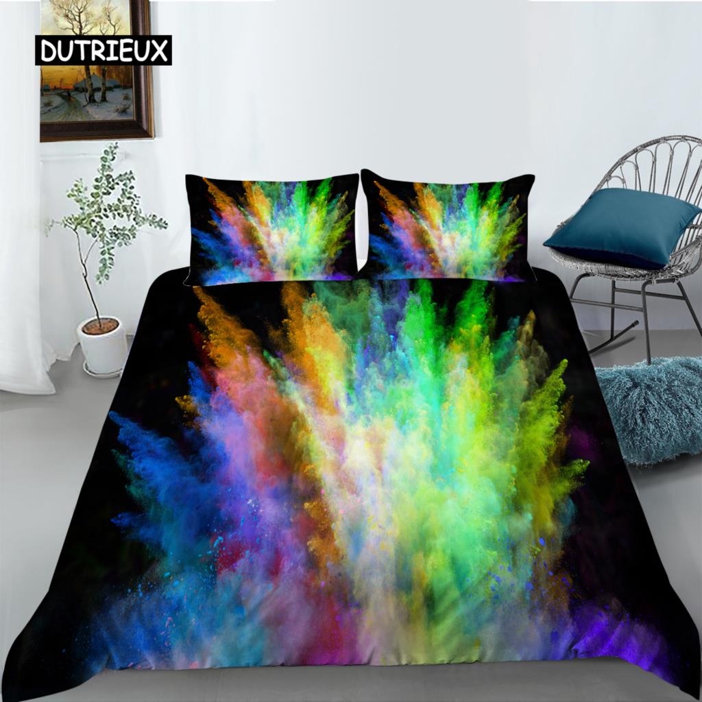 3D Tie Dye King Queen Duvet Cover Colorful Splash Ink Bedding Set for Kids Teens Adults Modern Art Polyester