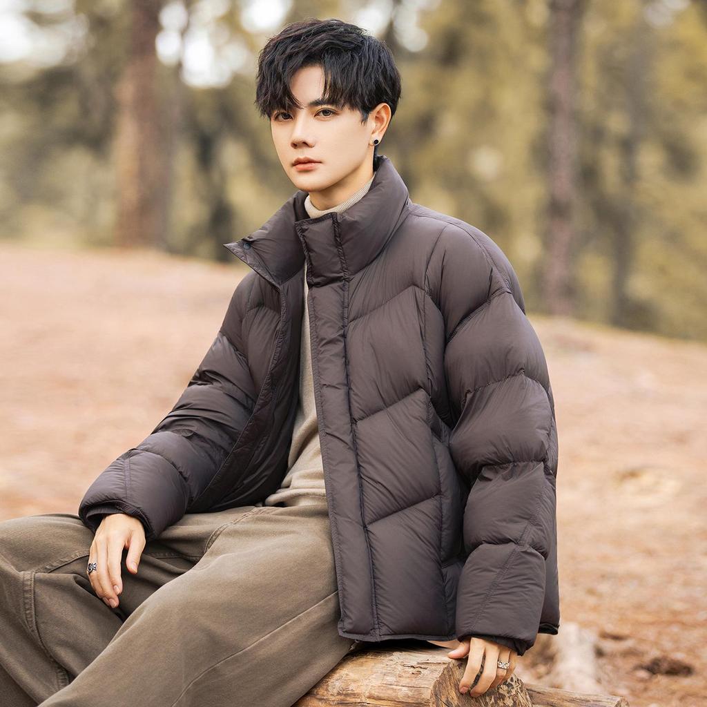 Modna Marka 2025 Męska Luźna Kurtka Puchowa z Stójką - Zimowa Odzież Wierzchnia z Luksusowym Wyglądem