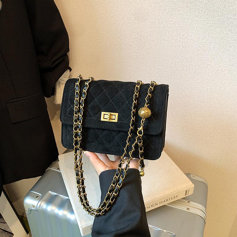 Suede Bag Women's 2025 New High-end Retro Diamond Chain Single Shoulder Underarm Bag Crossbody Small Square Bag