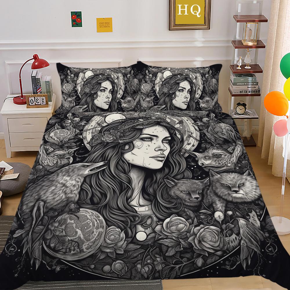 Bedruckter Bettbezug „Beauty Skull“ für Doppelbett, Mikrofaser, für Teenager, coole Mode, hochwertige Heimtextilien