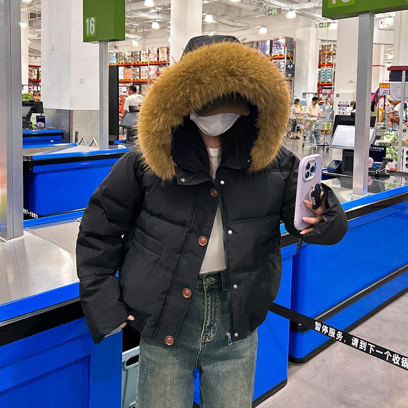 Winter New Japanese and Korean Style Small Student Casual Thickened Large Fur Collar Hooded Cotton Coat for Women
