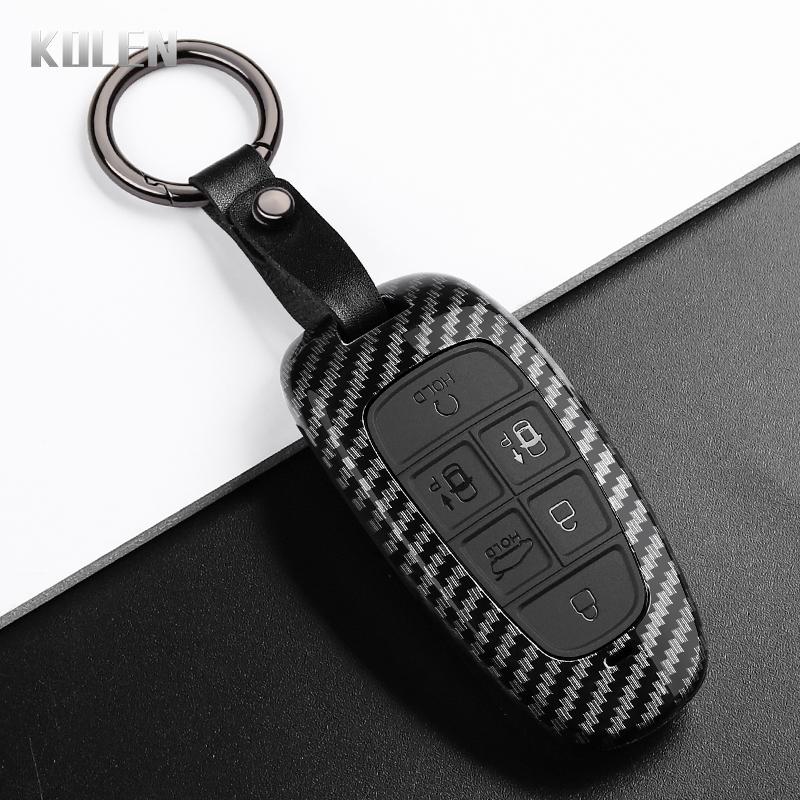 Abs Carbon Fiber Style Car Key Case Cover For Hyundai Santa Fe Tucson Nexo Nx4 Atos Prime Solaris Protected Fob Accessories