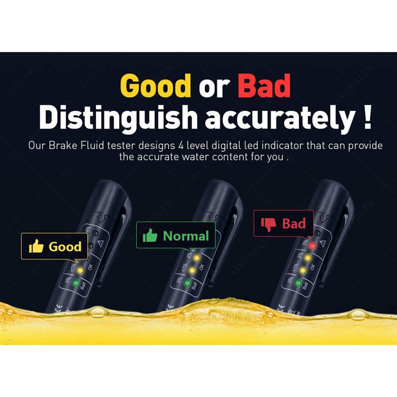 New Brake Fluid Tester Car Liquid Testing With 5 LED Indicator Display for DOT3/DOT4 Car Diagnostic Check Pen Brake Fluid Tester