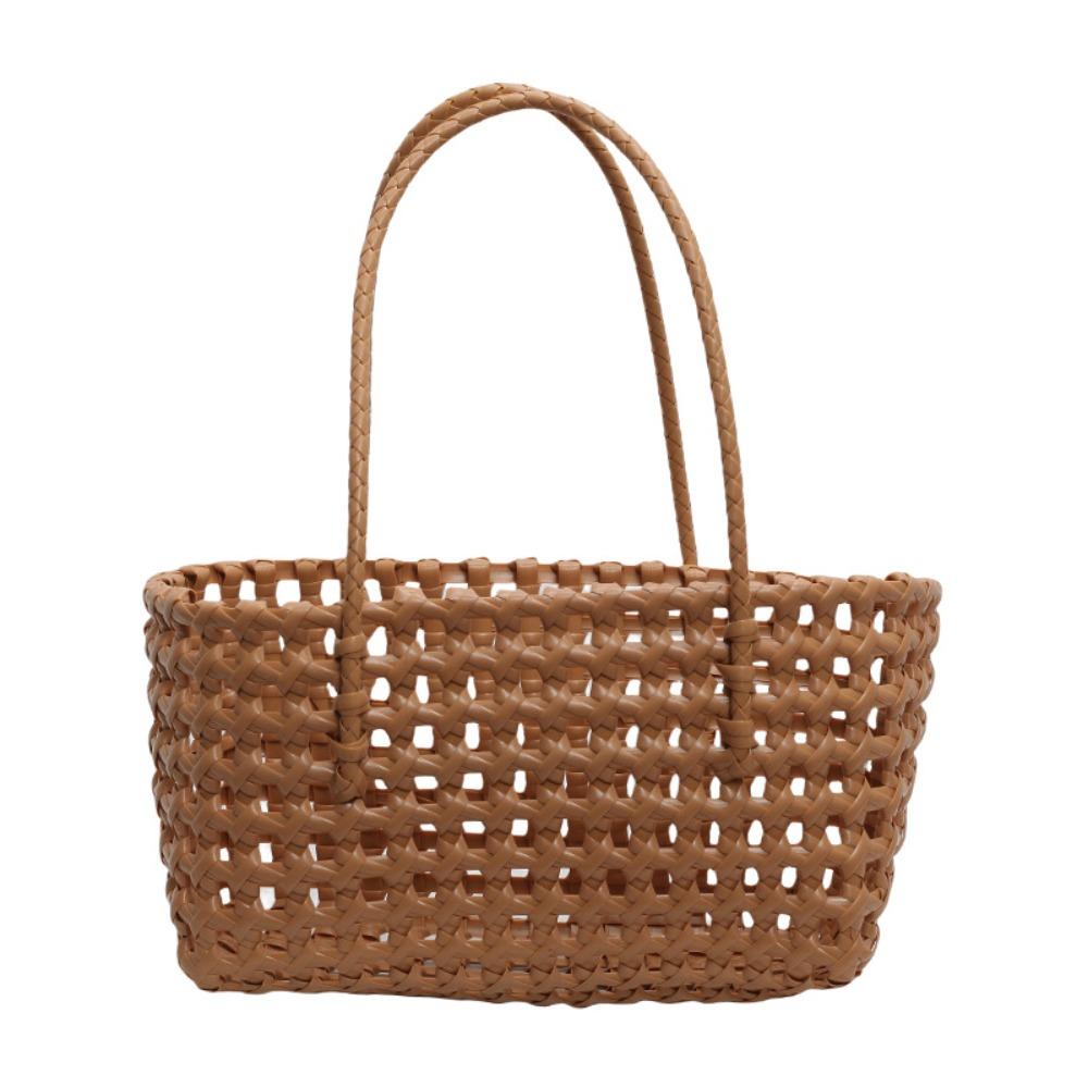Plastic Hollow Weave Bag Countryside Style Bohemian Style Vegetable Basket Bag Vacation Style Large Capacity Beach Tote Bag