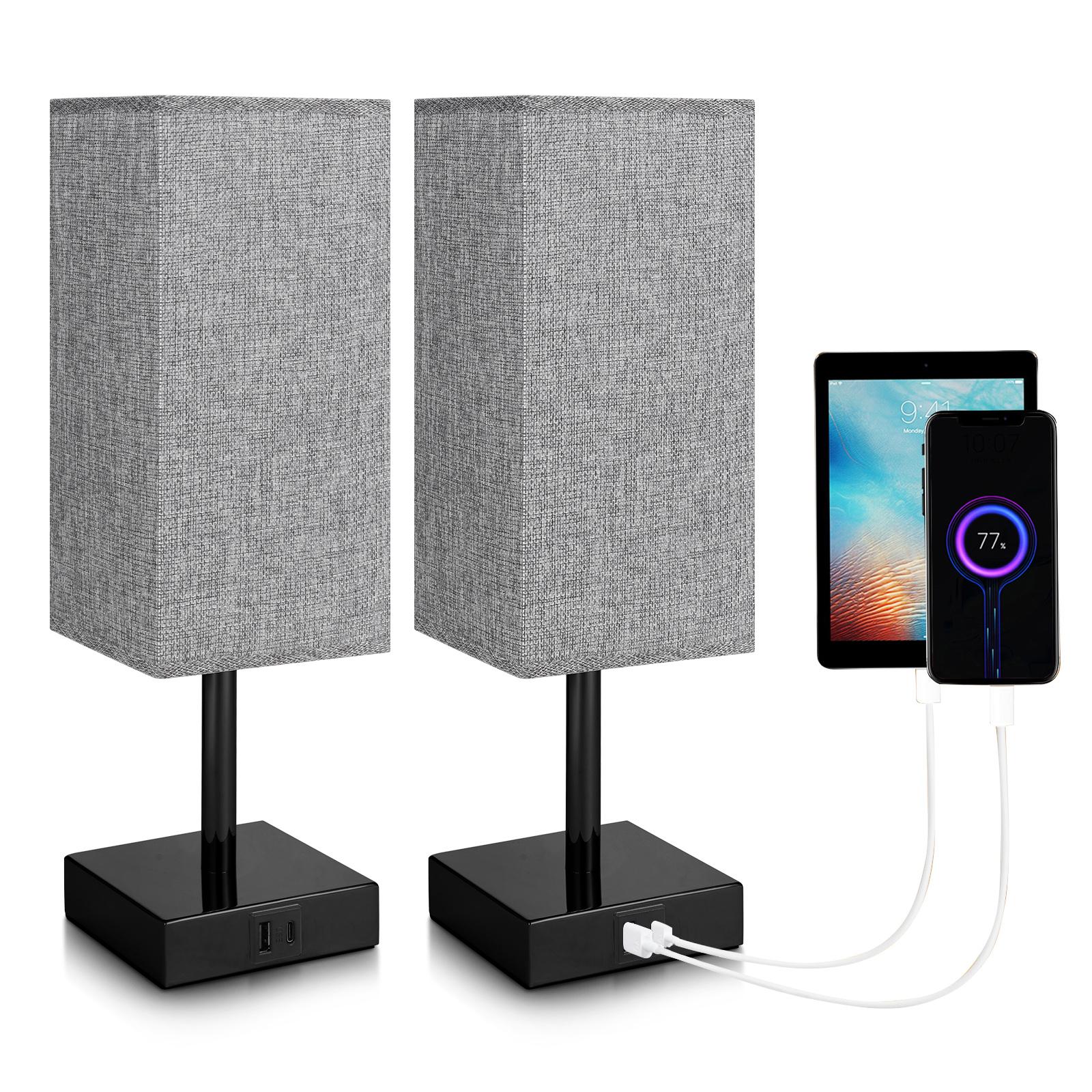 

2 упаковки тканевой прикроватной настольной лампы, прикроватной лампы с теплой белой светодиодной лампой, настольной лампы EU Plug чёрный/серый