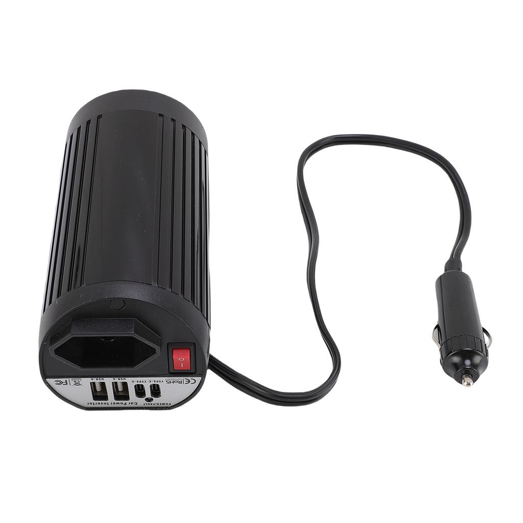 200W Car Inverter DC 12V to AC 220V Cigar Lighter Input Dual USB and Type C Fast Charging Car Plug Adapter Outlet for