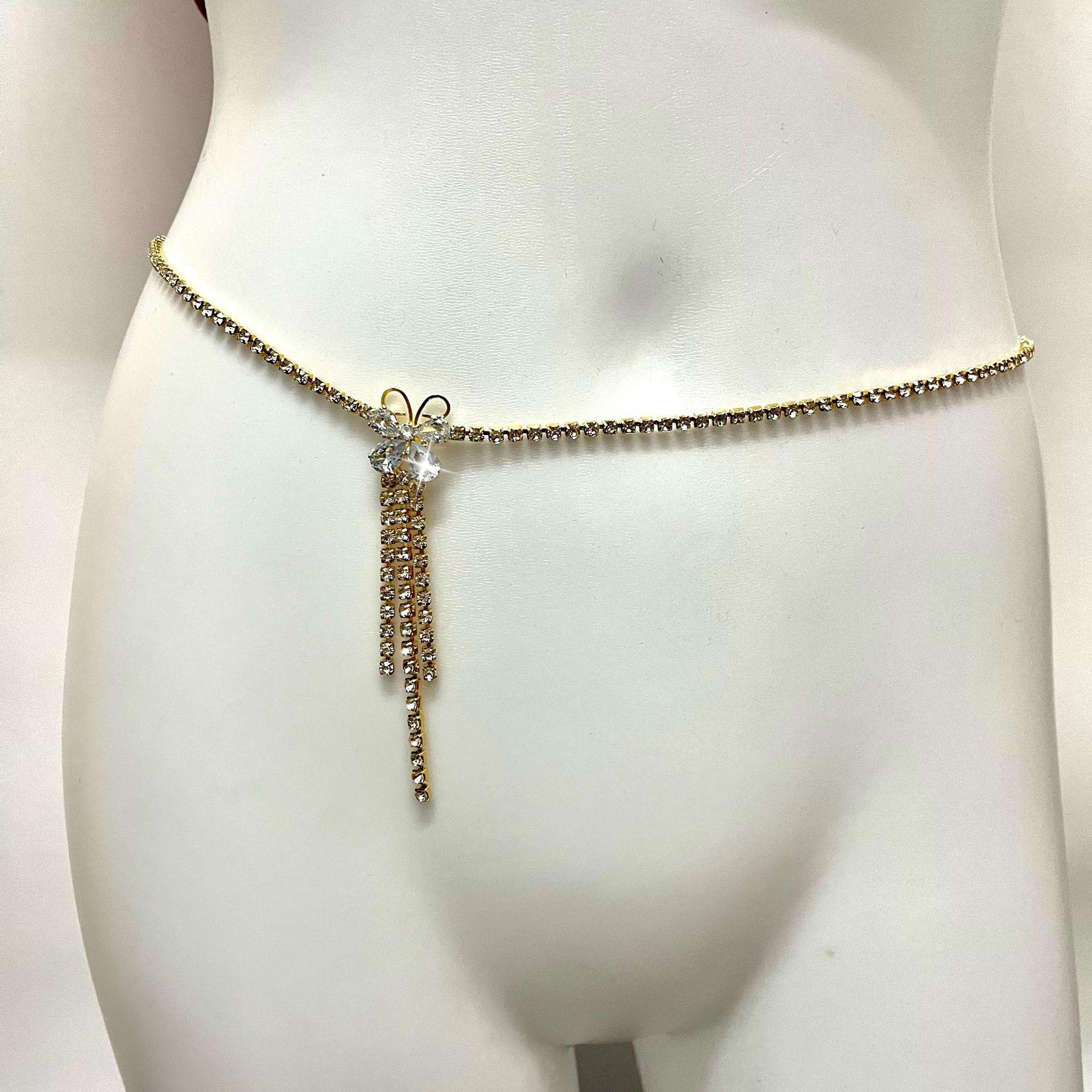 Rhinestone Butterfly Waist Chain with Zircon Accents - Elegant Belly Dance and Beach Accessory золотой