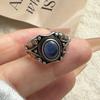 925 Sterling Silver Rings for Women Couple Minimalist Handmade Simple Retro Blue Stone Ring Fine Jewelry Gift Prevent Allergy