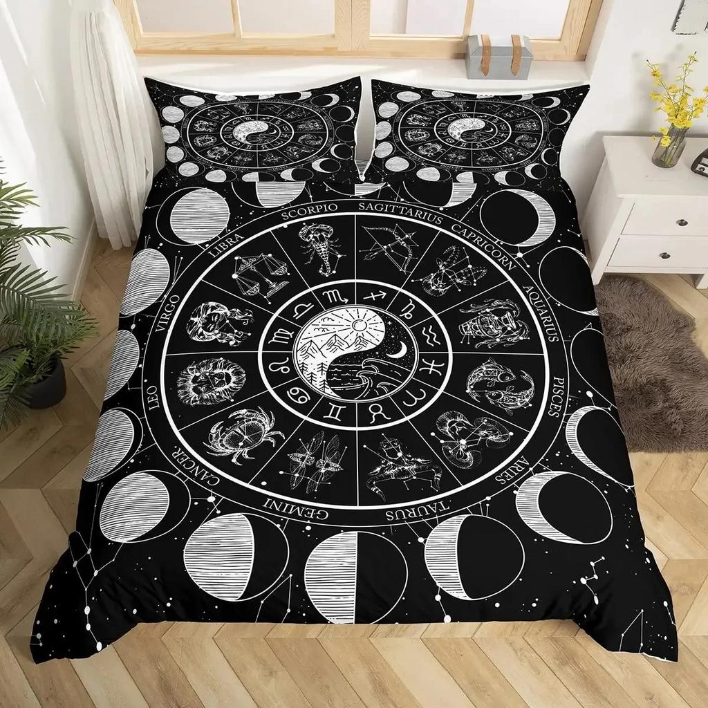 Yin Yang Duvet Cover Set Tiger and Dragon Comforter Cover Set Traditional Gossip Pattern Yin Yang Theme Bedding with Pillowcase