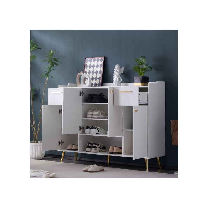 Armoire à chaussures - MUVOE - 2 tiroirs - 4 portes - Blanc - Design moderne