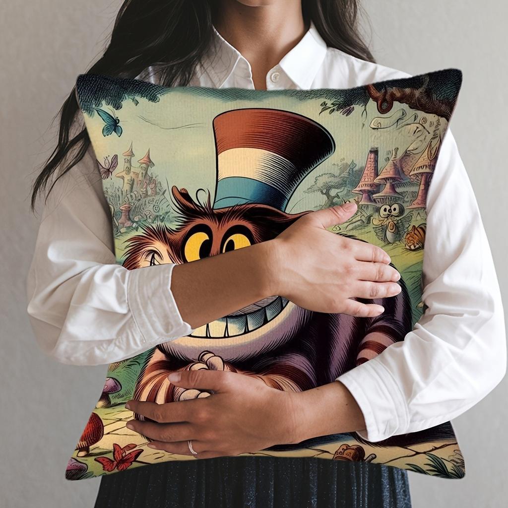 Cheshire Cat Pillow Cover: Bring the Magic of Wonderland Home! Sofa Cushion Cover, Bedroom Room Home Decoration