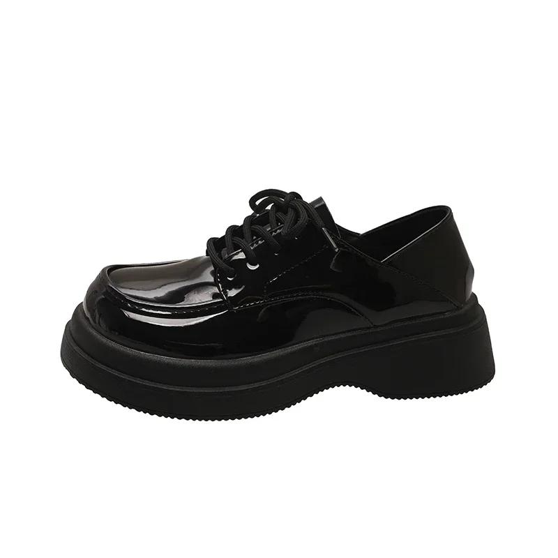 Damskie Buty Platformy Oksfordki Styl Brytyjski Obuwie Damskie Okrągły Nosek Casualowe Trampki Płaskie Buty Platforma Średni Obcas Czółenka