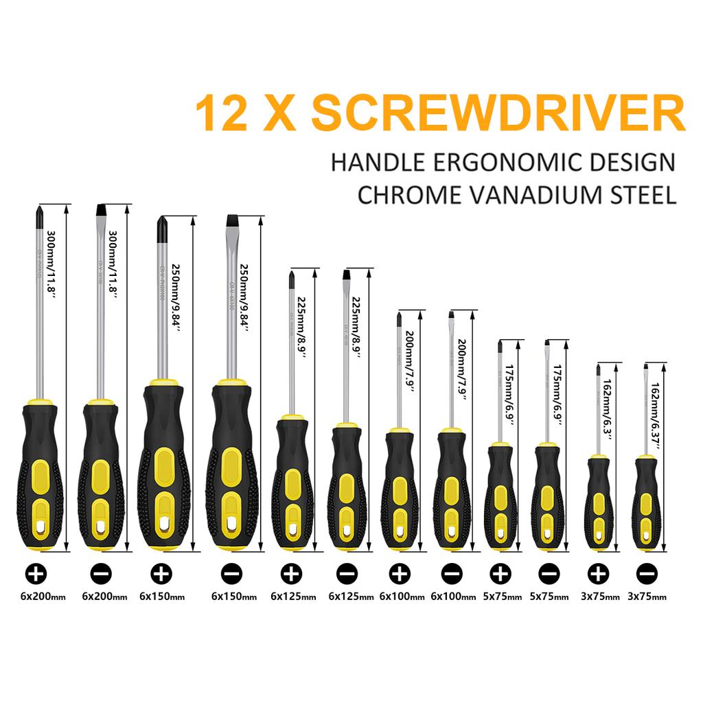 Magnetic Screwdrivers Set,  Phillips and  Slotted Tips Professional Cushion Grip Screwdriver Set