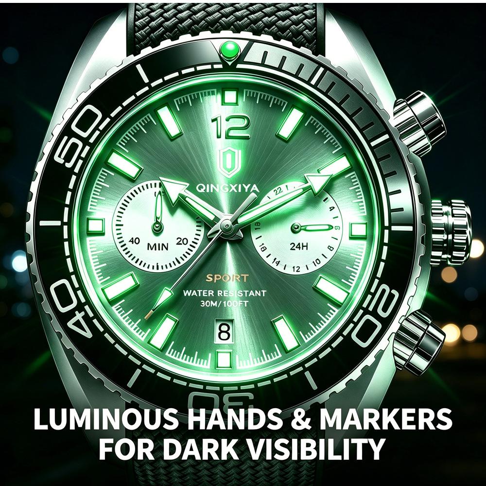 Mens Wrist Watches Waterproof Luminous Chronograph Watch Rotatable Bezel Rubber Band Analog Watch