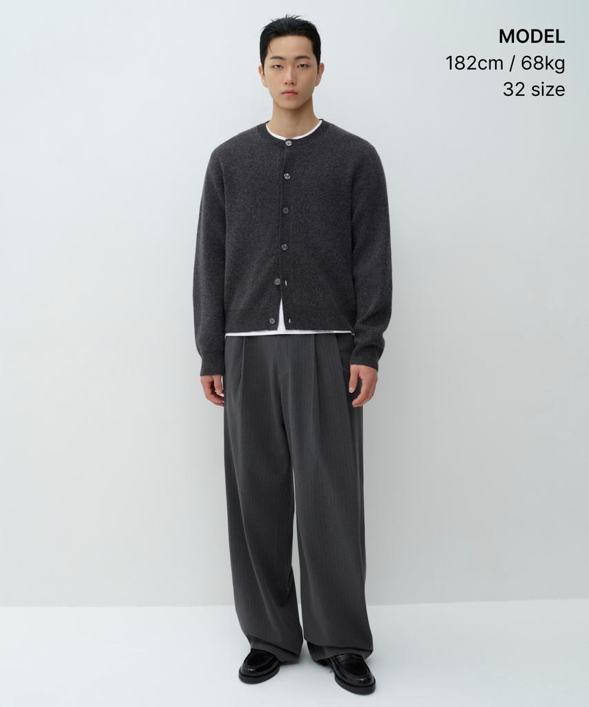 MUSINSA STANDARD Striped Extra Wide Two-Puck Hidden Elastic Waist Slacks [Medium Gray]