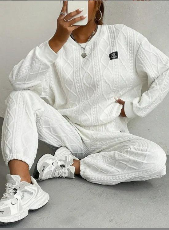 Damen Herbst/Winter 2025 Europäische & Amerikanische Mode Gerippte Jacquard-Langhosen Lässiges Zweiteiler-Set
